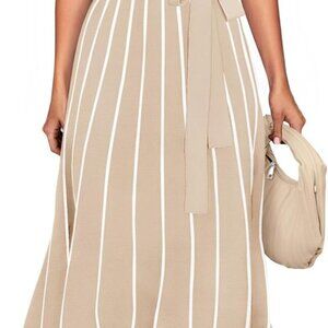 Women's Summer Sleeveless Maxi Dress 2025 Crewneck Ribbed Knit Tie Waist Casual